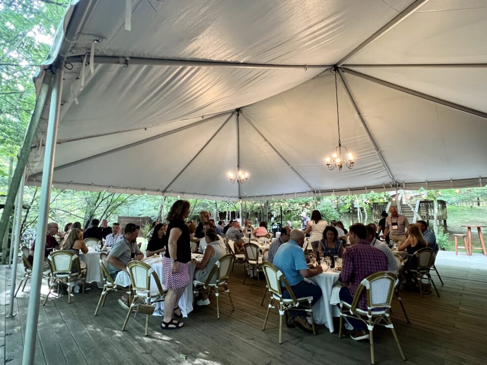 Guests gathered for an event in the Woodside Tent Event in Woodside Tent at BlueBridge Events Centre