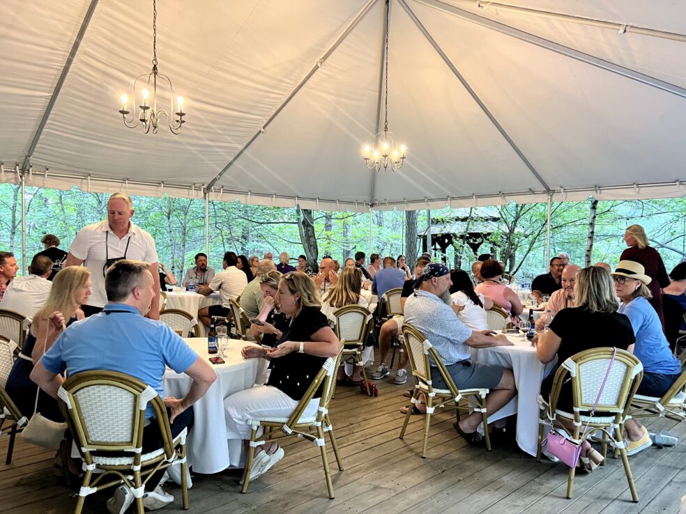 Guests seated in Woodside Tent for event Event in Woodside Tent at BlueBridge Events Centre
